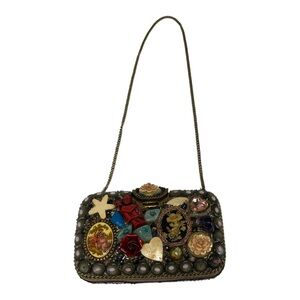 VTG Antique Embellished Cameo Brass 3D Flowers gemstone statue of liberty Purse